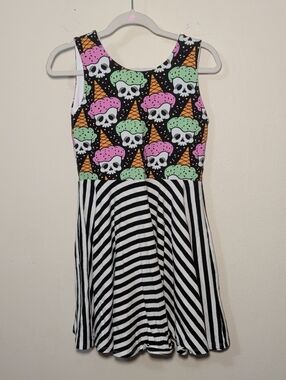 Malia + Kai Skull Ice Cream Cones Skater Dress Halloween Black White Girl Size 6